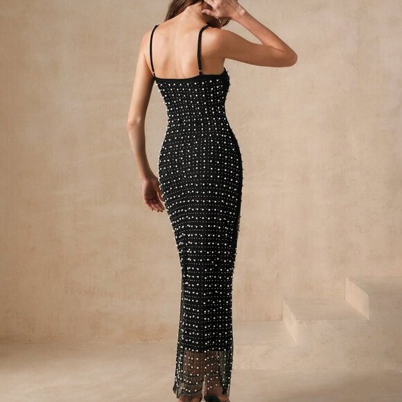 Black Party Women's Sequin Patchwork Summer Strappy Dress - Picture 5 of 7